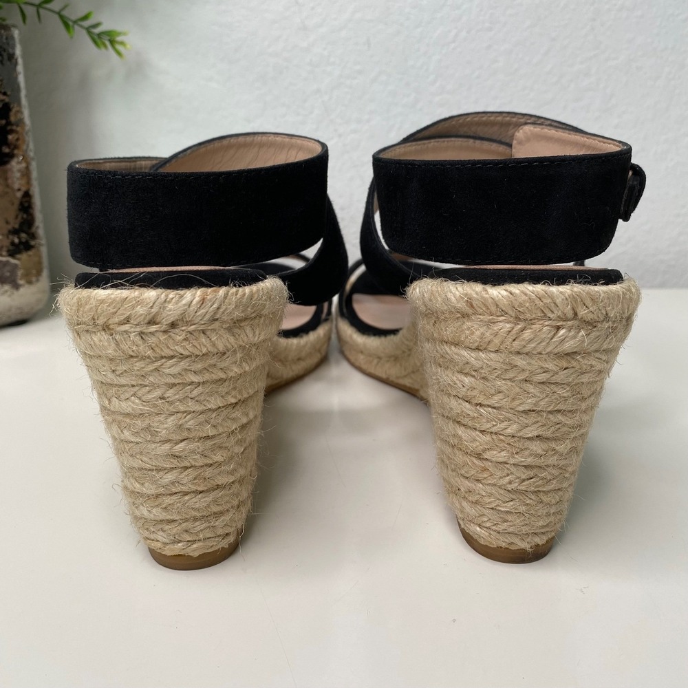 Stuart Weitzman Lexia Espadrille Wedge Sandal Ankle Strap Black Suede Size 8 - Picture 6 of 13